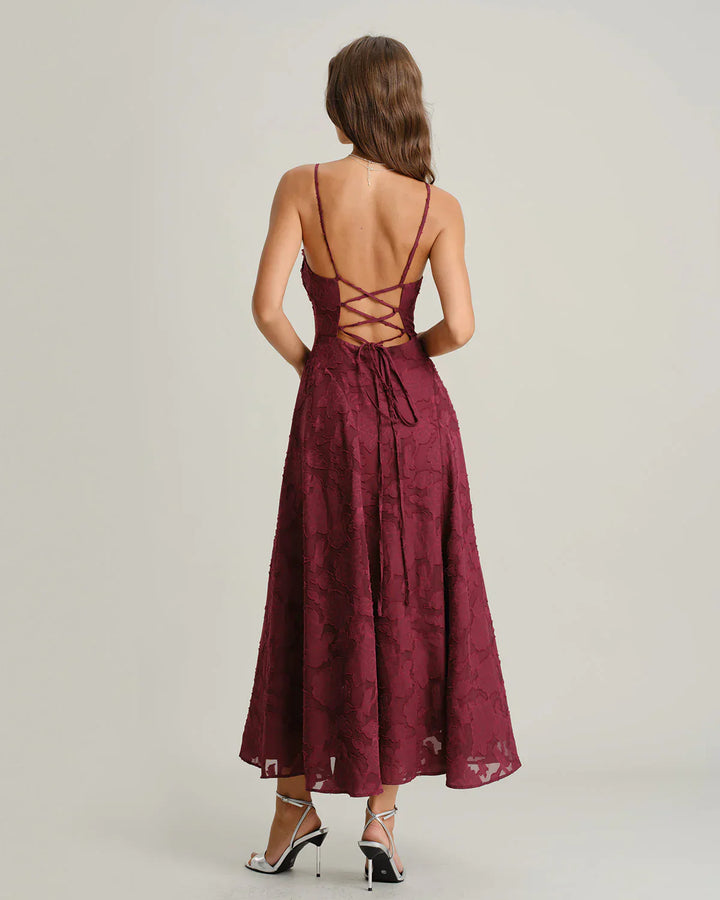 LIORA – JACQUARD SLIP BACKLESS MAXI DRESS